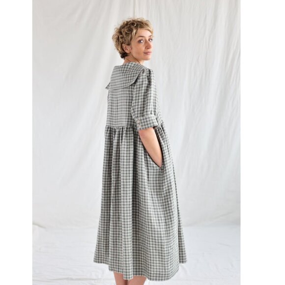 Sailor collar gingham linen dress - Picture 5 of 5